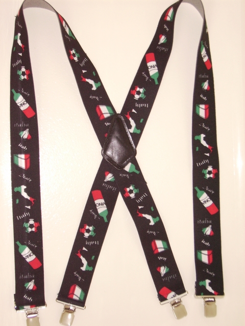 ITALY 2"X48" Suspenders with 4 strong 1"x 1" Grips and 2 Length Adjusters in the front, all in Stainless Steel. Entirely Stretchable Hand Washable and Hang to Dry Cotton/Polyester Material.           UA220N48IT#1